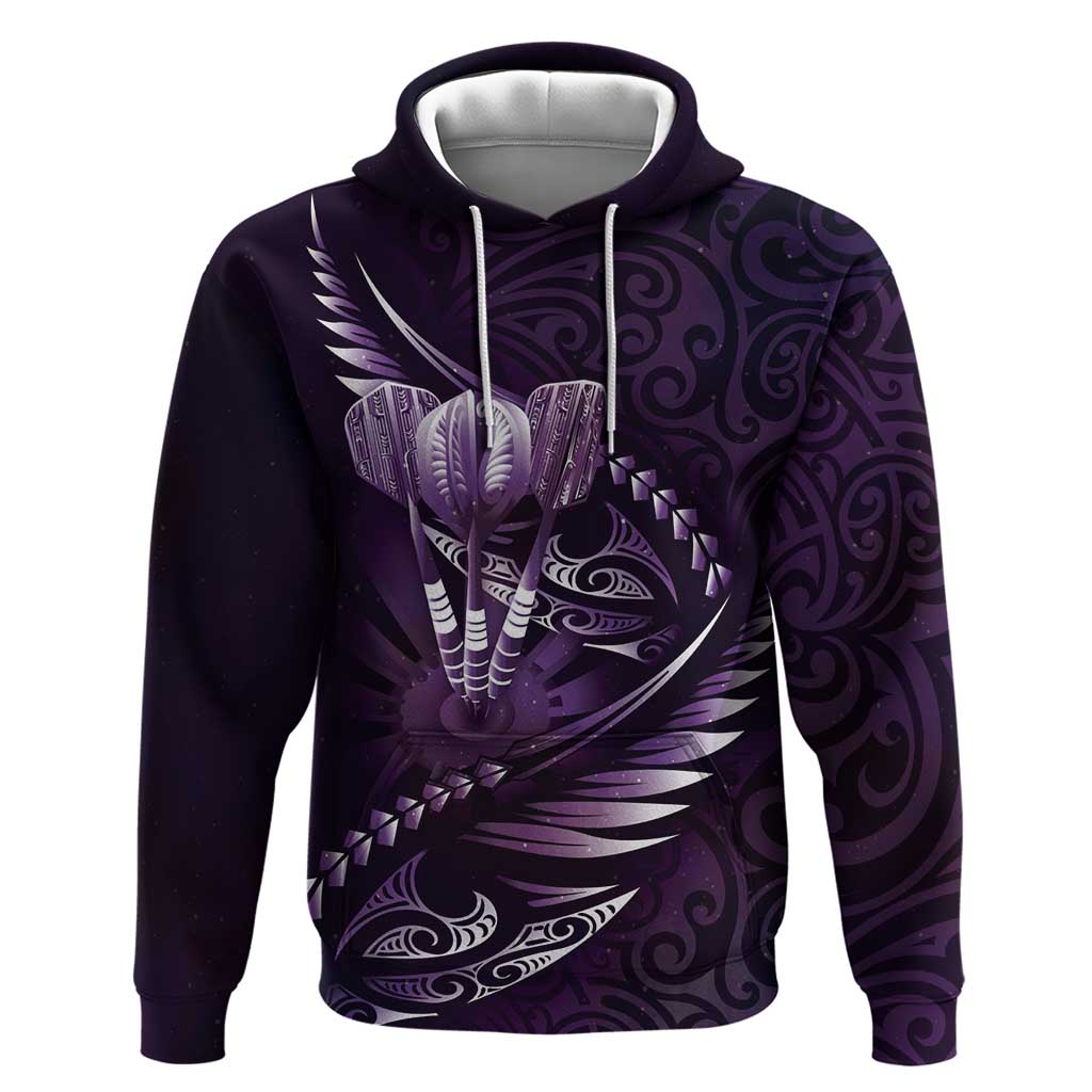 Personalised All Purple New Zealand Darts Zip Hoodie Aoteroa Fern Maori Galaxy Style