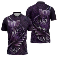 Personalised All Purple New Zealand Darts Zipper Polo Shirt Aoteroa Fern Maori Galaxy Style - Polynesian Pride
