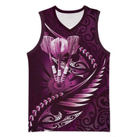 Personalised All Pink New Zealand Darts Basketball Jersey Aoteroa Fern Maori Galaxy Style - Polynesian Pride