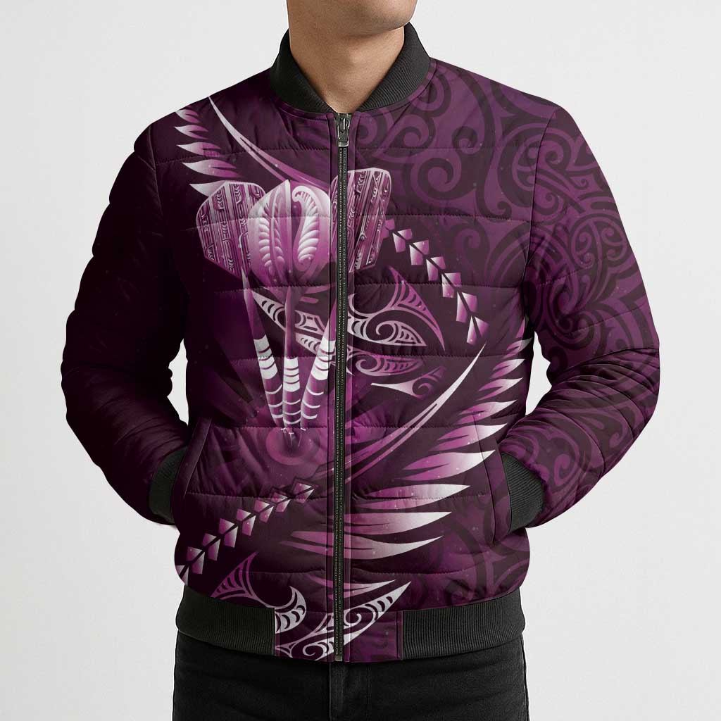 Personalised All Pink New Zealand Darts Bomber Puffer Jacket Aoteroa Fern Maori Galaxy Style - Polynesian Pride