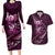 Personalised All Pink New Zealand Darts Couples Matching Long Sleeve Bodycon Dress and Hawaiian Shirt Aoteroa Fern Maori Galaxy Style