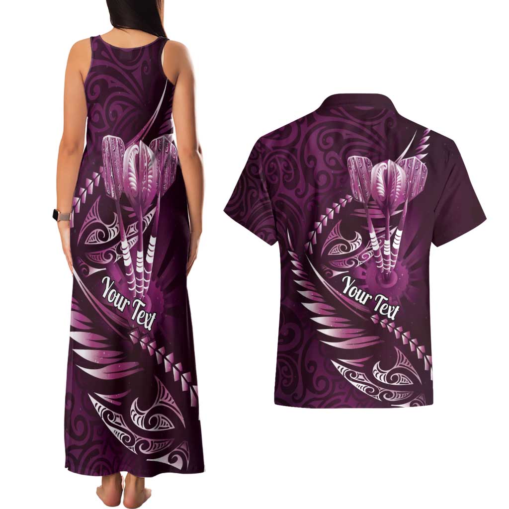 Personalised All Pink New Zealand Darts Couples Matching Tank Maxi Dress and Hawaiian Shirt Aoteroa Fern Maori Galaxy Style