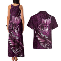 Personalised All Pink New Zealand Darts Couples Matching Tank Maxi Dress and Hawaiian Shirt Aoteroa Fern Maori Galaxy Style