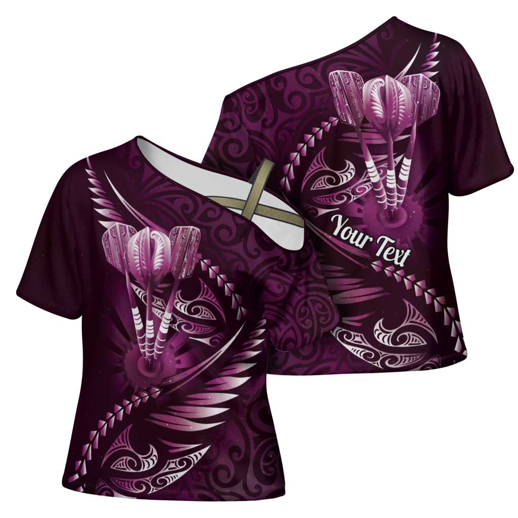Personalised All Pink New Zealand Darts Cross Shoulder Shirt Aoteroa Fern Maori Galaxy Style - Polynesian Pride
