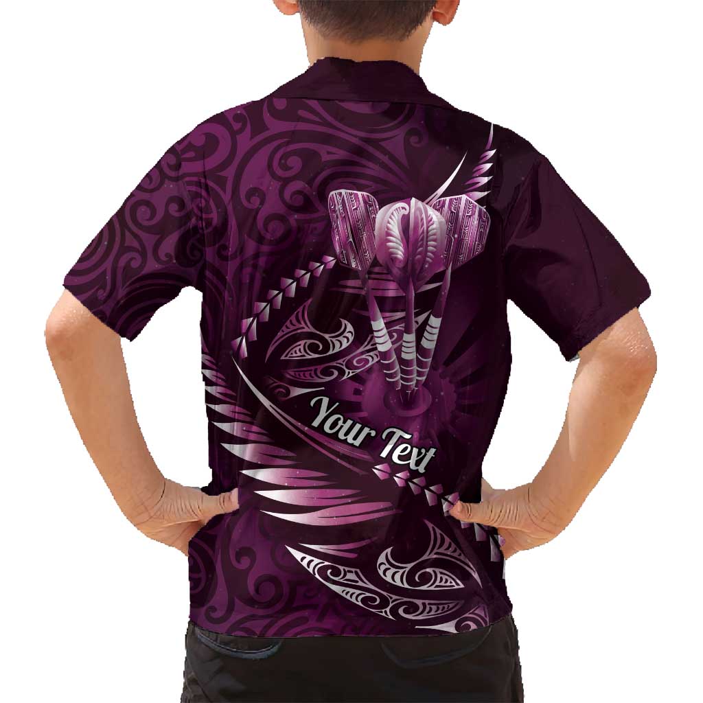 Personalised All Pink New Zealand Darts Family Matching Long Sleeve Bodycon Dress and Hawaiian Shirt Aoteroa Fern Maori Galaxy Style