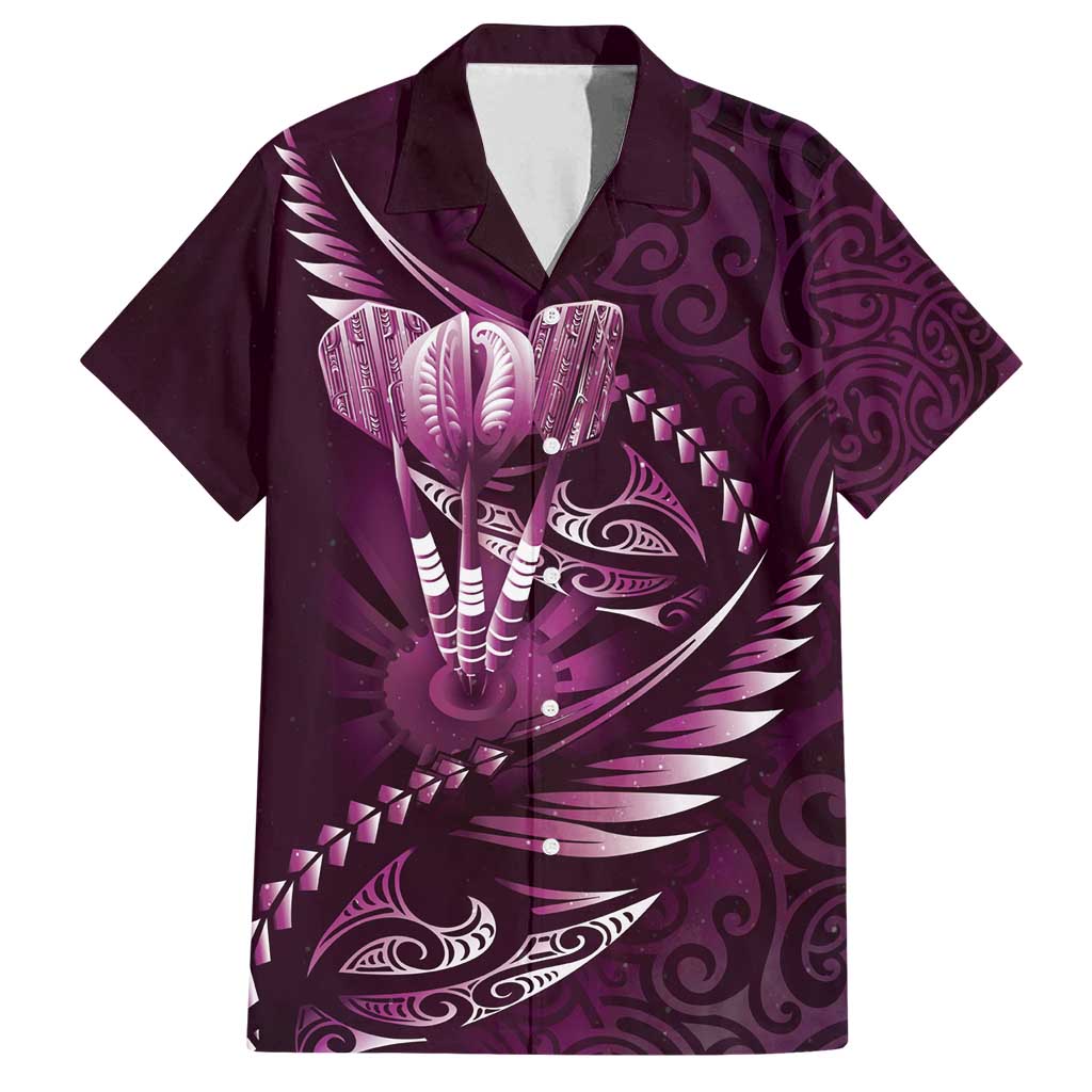Personalised All Pink New Zealand Darts Family Matching Long Sleeve Bodycon Dress and Hawaiian Shirt Aoteroa Fern Maori Galaxy Style