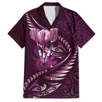 Personalised All Pink New Zealand Darts Family Matching Off Shoulder Short Dress and Hawaiian Shirt Aoteroa Fern Maori Galaxy Style