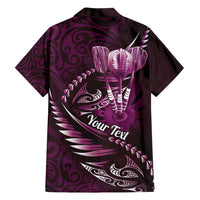 Personalised All Pink New Zealand Darts Family Matching Off Shoulder Short Dress and Hawaiian Shirt Aoteroa Fern Maori Galaxy Style