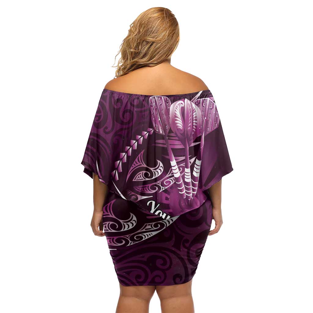 Personalised All Pink New Zealand Darts Family Matching Off Shoulder Short Dress and Hawaiian Shirt Aoteroa Fern Maori Galaxy Style