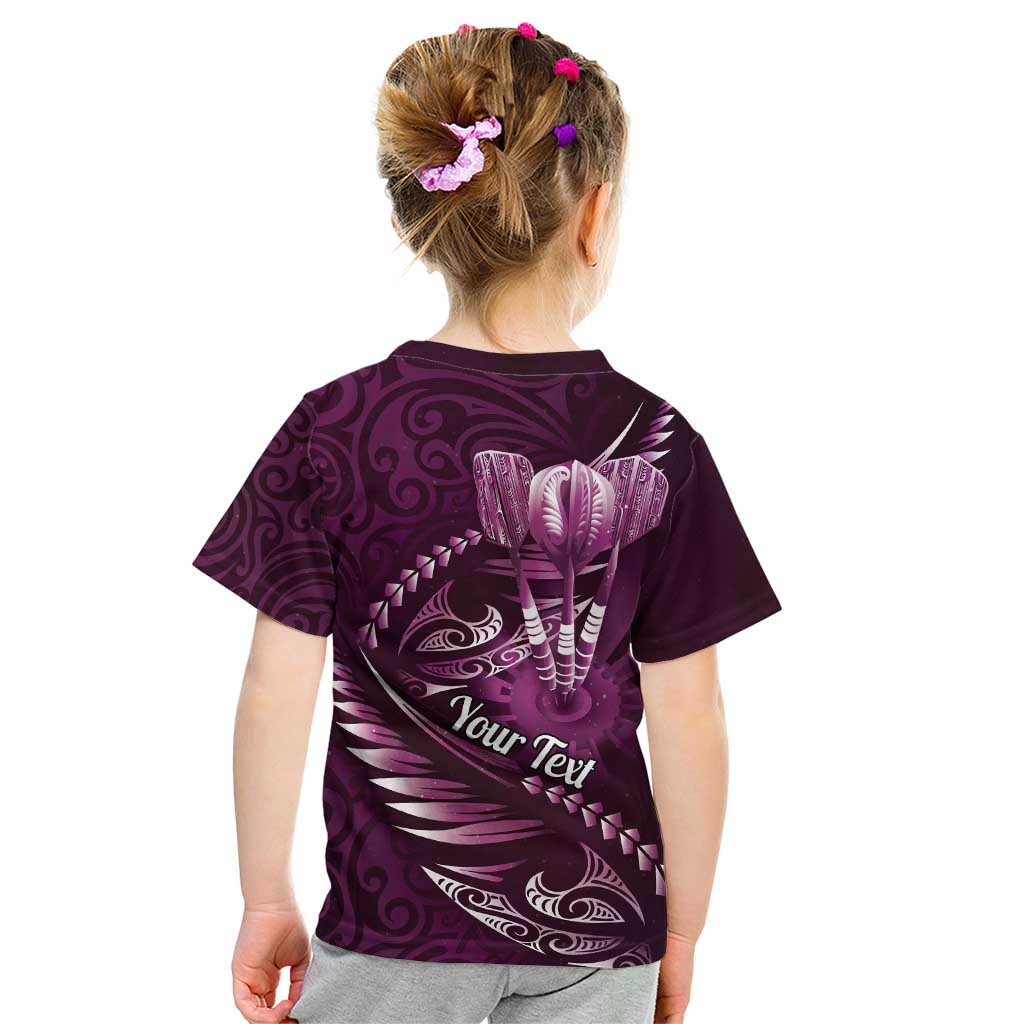 Personalised All Pink New Zealand Darts Kid T Shirt Aoteroa Fern Maori Galaxy Style