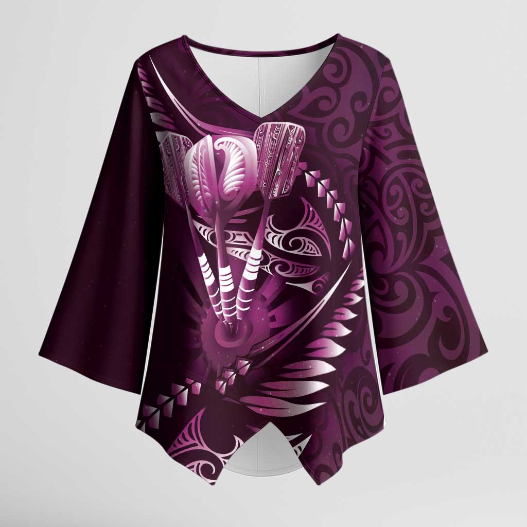 Personalised All Pink New Zealand Darts Kimono Sleeve Blouse Aoteroa Fern Maori Galaxy Style - Polynesian Pride