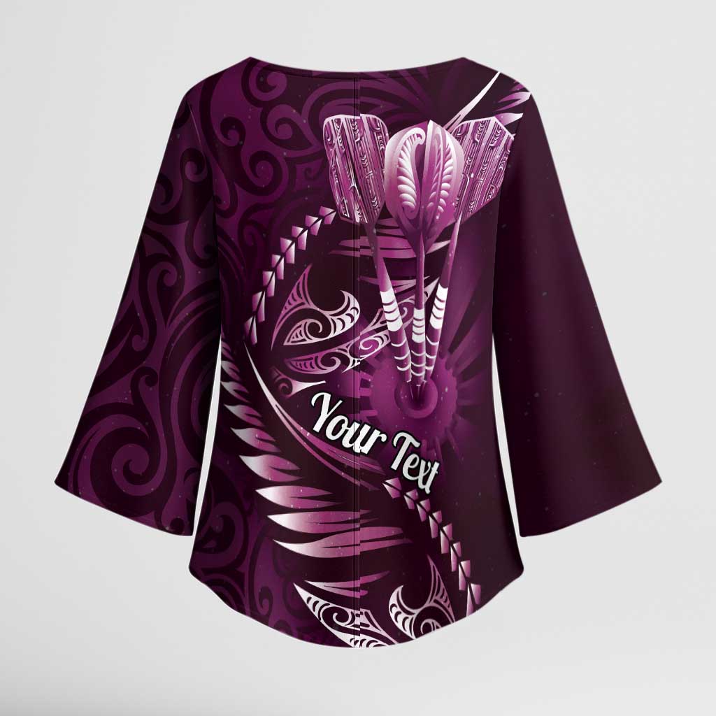 Personalised All Pink New Zealand Darts Kimono Sleeve Blouse Aoteroa Fern Maori Galaxy Style - Polynesian Pride