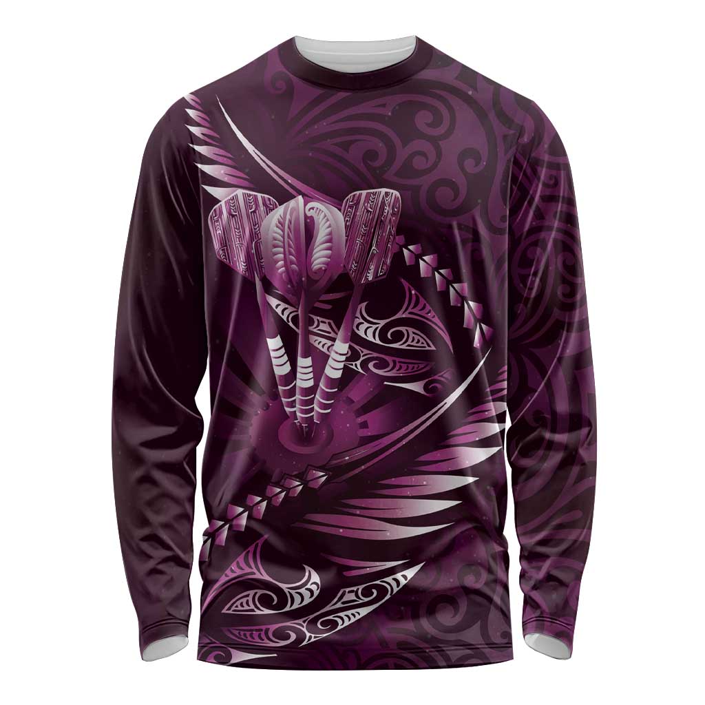 Personalised All Pink New Zealand Darts Long Sleeve Shirt Aoteroa Fern Maori Galaxy Style