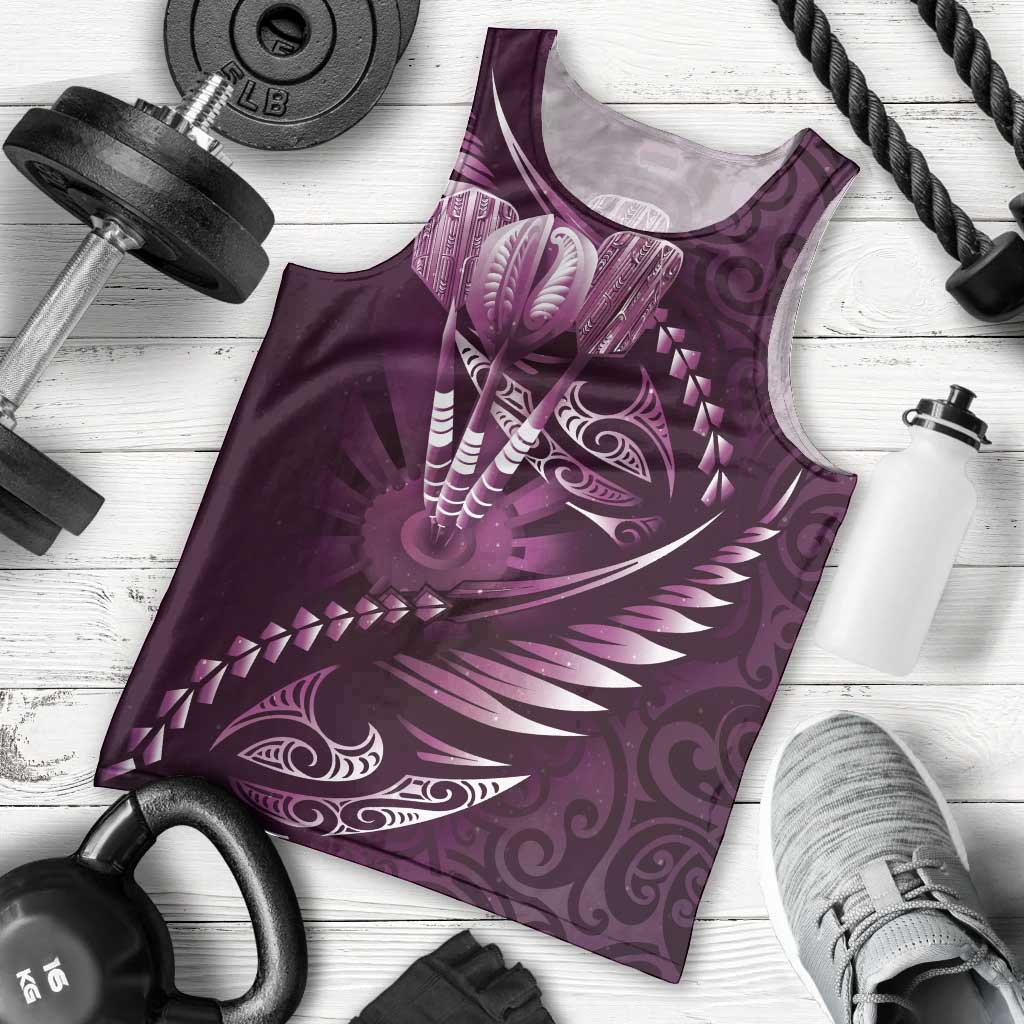 Personalised All Pink New Zealand Darts Men Tank Top Aoteroa Fern Maori Galaxy Style