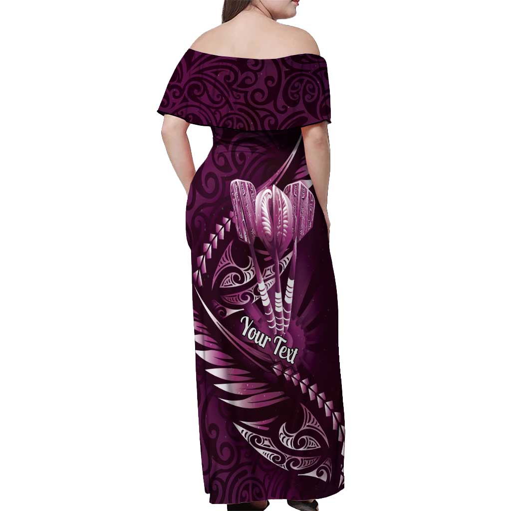 Personalised All Pink New Zealand Darts Off Shoulder Maxi Dress Aoteroa Fern Maori Galaxy Style