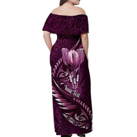 Personalised All Pink New Zealand Darts Off Shoulder Maxi Dress Aoteroa Fern Maori Galaxy Style