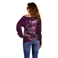Personalised All Pink New Zealand Darts Off Shoulder Sweater Aoteroa Fern Maori Galaxy Style