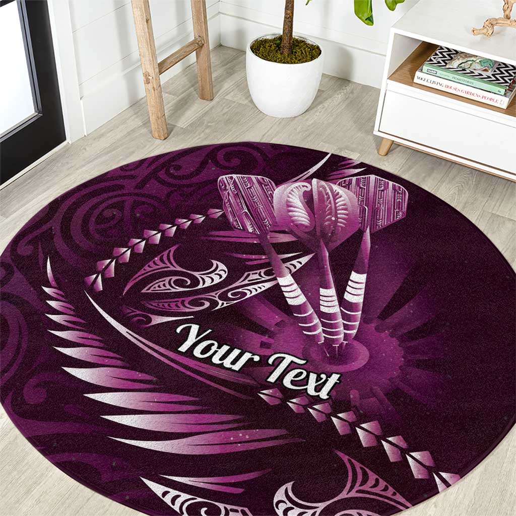 Personalised All Pink New Zealand Darts Round Carpet Aoteroa Fern Maori Galaxy Style