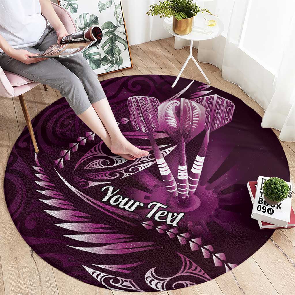 Personalised All Pink New Zealand Darts Round Carpet Aoteroa Fern Maori Galaxy Style