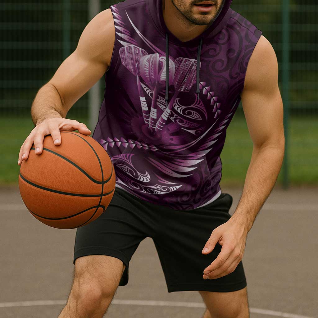 Personalised All Pink New Zealand Darts Sleeveless Hoodie Aoteroa Fern Maori Galaxy Style - Polynesian Pride