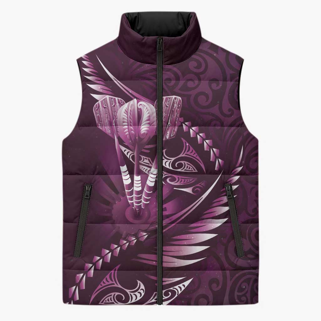 Personalised All Pink New Zealand Darts Sleeveless Puffer Jacket Aoteroa Fern Maori Galaxy Style - Polynesian Pride