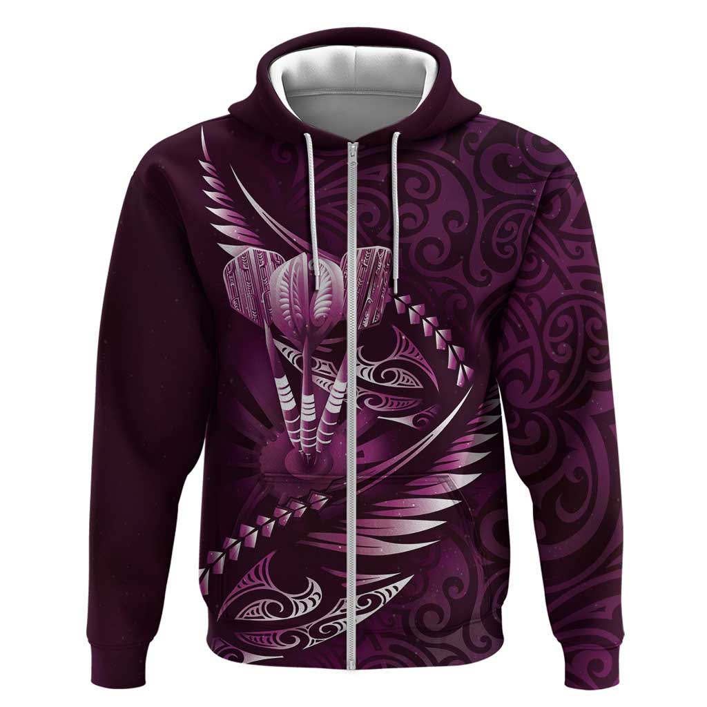 Personalised All Pink New Zealand Darts Zip Hoodie Aoteroa Fern Maori Galaxy Style