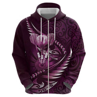 Personalised All Pink New Zealand Darts Zip Hoodie Aoteroa Fern Maori Galaxy Style