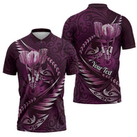 Personalised All Pink New Zealand Darts Zipper Polo Shirt Aoteroa Fern Maori Galaxy Style - Polynesian Pride