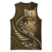 Personalised All Gold New Zealand Darts Basketball Jersey Aoteroa Fern Maori Galaxy Style - Polynesian Pride