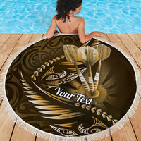 Personalised All Gold New Zealand Darts Beach Blanket Aoteroa Fern Maori Galaxy Style