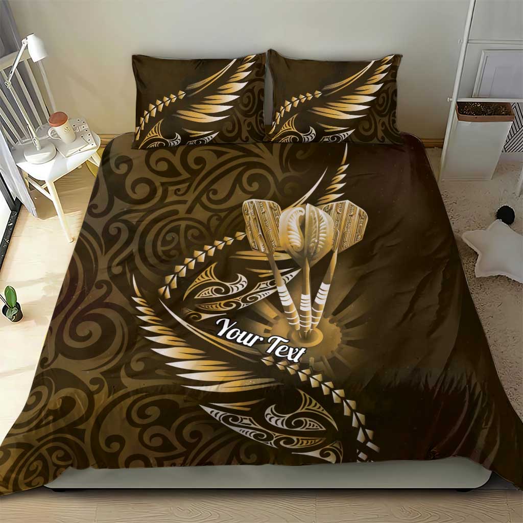 Personalised All Gold New Zealand Darts Bedding Set Aoteroa Fern Maori Galaxy Style