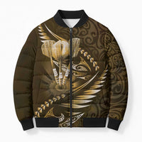 Personalised All Gold New Zealand Darts Bomber Puffer Jacket Aoteroa Fern Maori Galaxy Style - Polynesian Pride