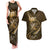 Personalised All Gold New Zealand Darts Couples Matching Tank Maxi Dress and Hawaiian Shirt Aoteroa Fern Maori Galaxy Style