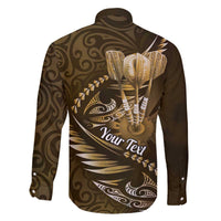 Personalised All Gold New Zealand Darts Family Matching Off The Shoulder Long Sleeve Dress and Hawaiian Shirt Aoteroa Fern Maori Galaxy Style