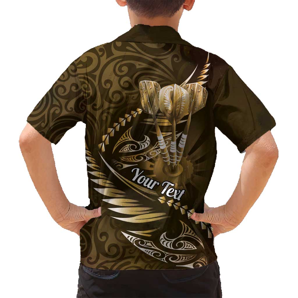 Personalised All Gold New Zealand Darts Family Matching Off Shoulder Maxi Dress and Hawaiian Shirt Aoteroa Fern Maori Galaxy Style
