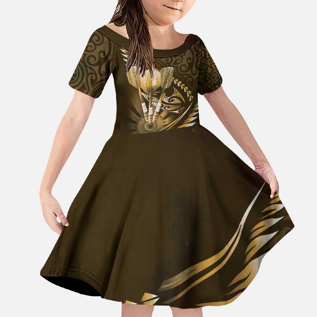 Personalised All Gold New Zealand Darts Family Matching Off Shoulder Maxi Dress and Hawaiian Shirt Aoteroa Fern Maori Galaxy Style