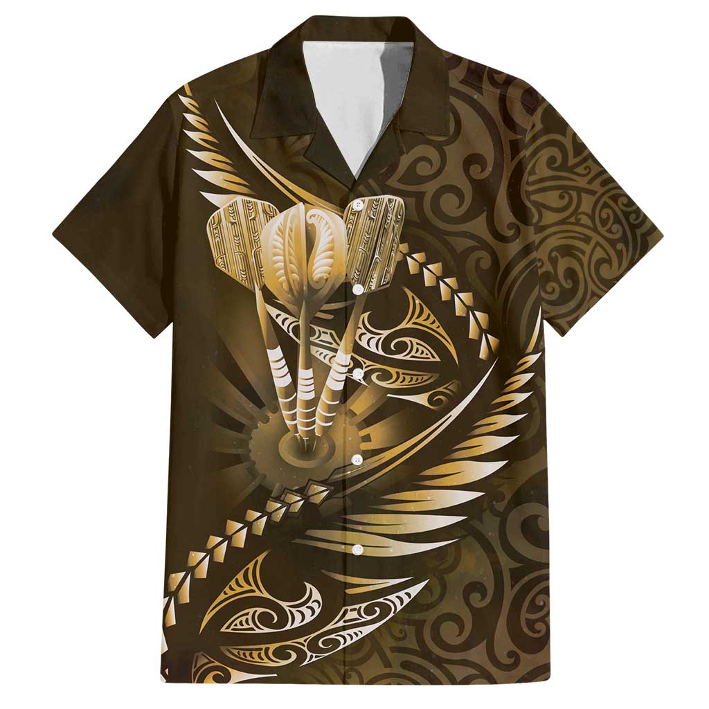 Personalised All Gold New Zealand Darts Family Matching Off Shoulder Short Dress and Hawaiian Shirt Aoteroa Fern Maori Galaxy Style