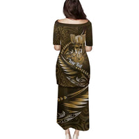 Personalised All Gold New Zealand Darts Family Matching Puletasi and Hawaiian Shirt Aoteroa Fern Maori Galaxy Style