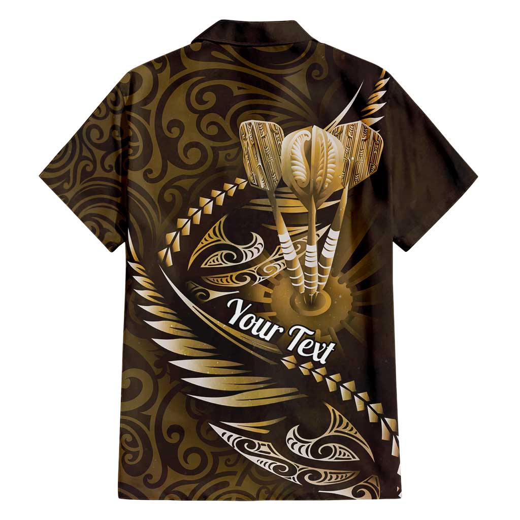 Personalised All Gold New Zealand Darts Family Matching Short Sleeve Bodycon Dress and Hawaiian Shirt Aoteroa Fern Maori Galaxy Style