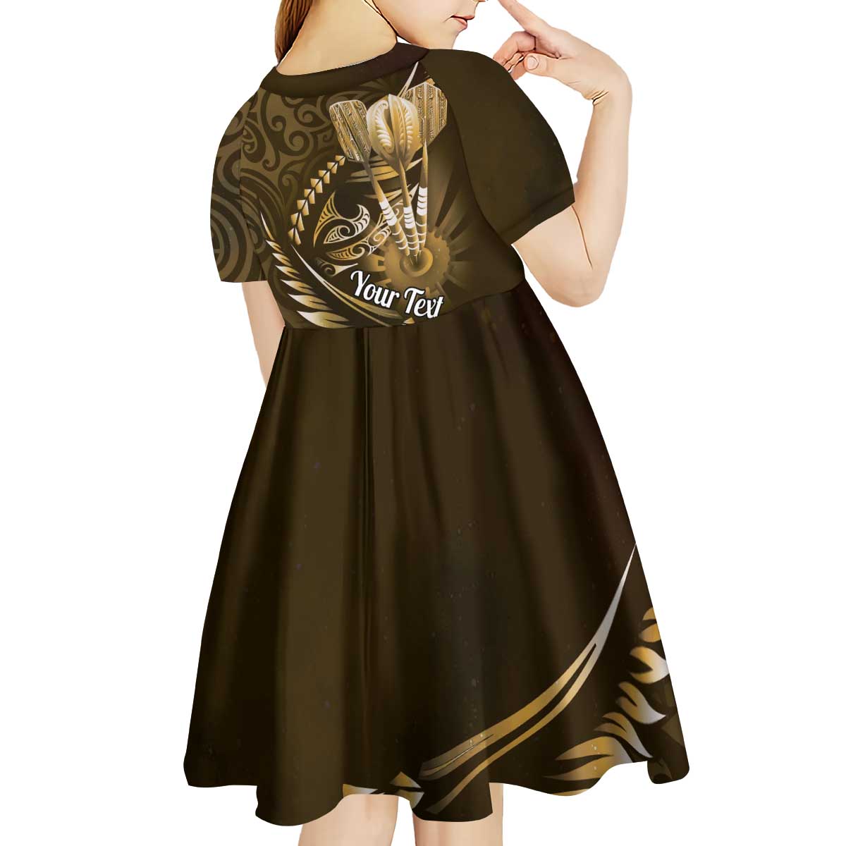 Personalised All Gold New Zealand Darts Kid Short Sleeve Dress Aoteroa Fern Maori Galaxy Style