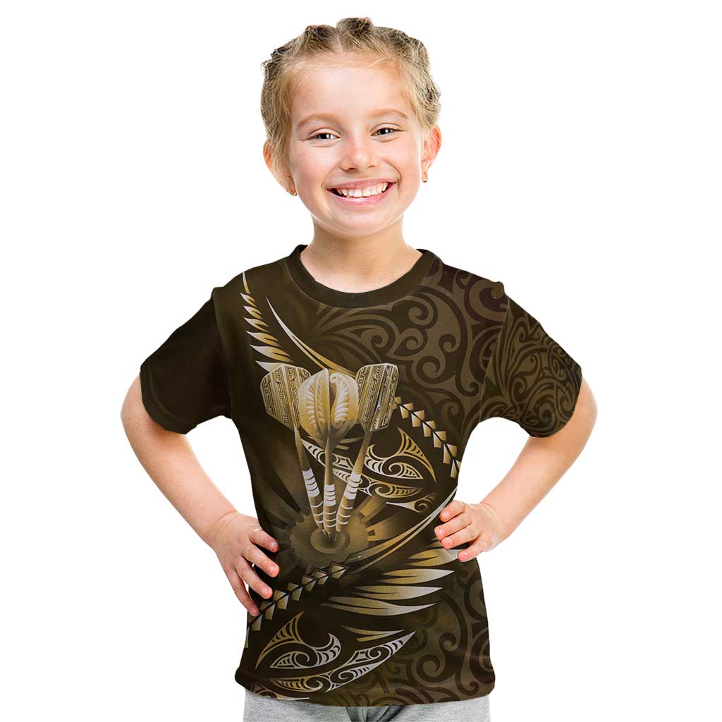 Personalised All Gold New Zealand Darts Kid T Shirt Aoteroa Fern Maori Galaxy Style