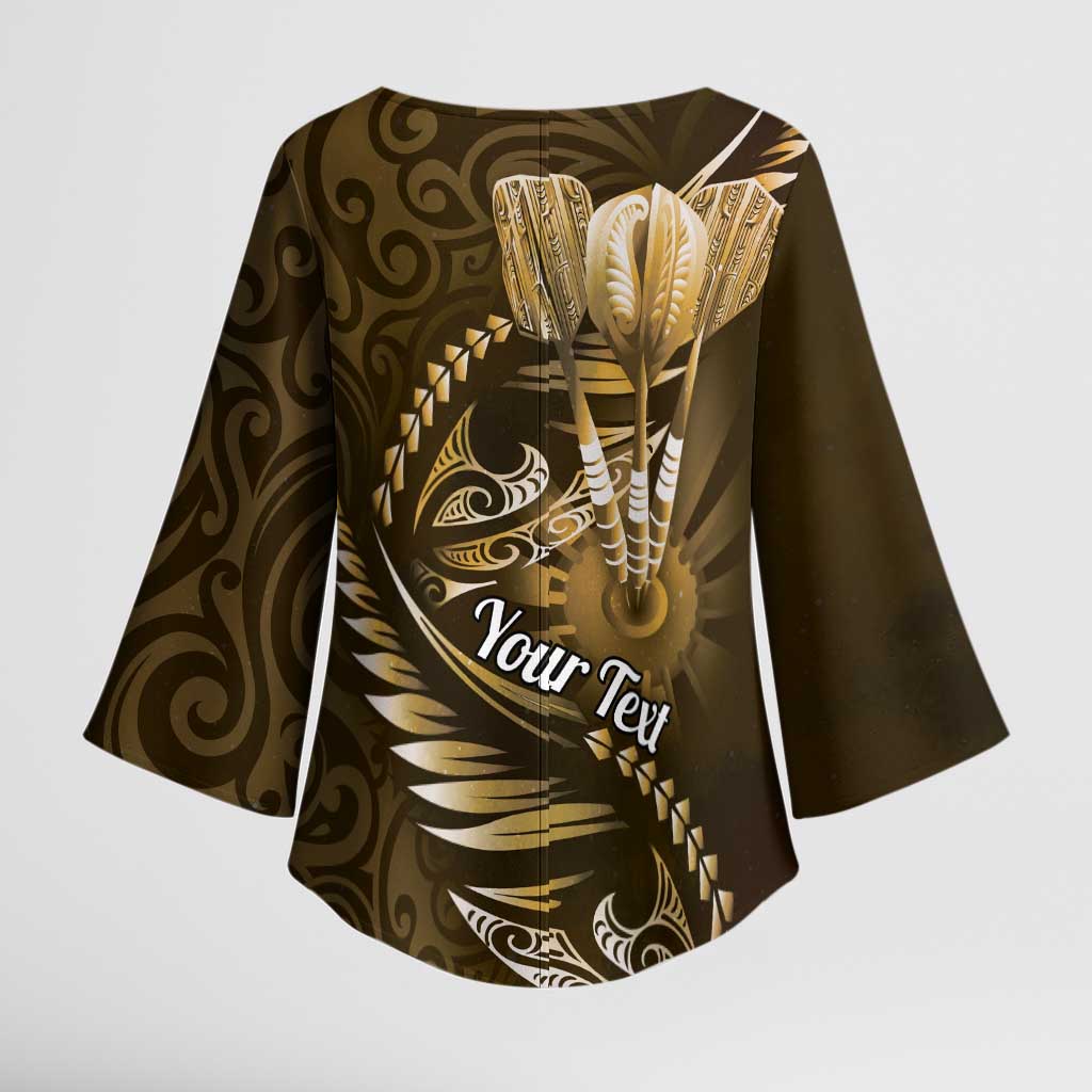 Personalised All Gold New Zealand Darts Kimono Sleeve Blouse Aoteroa Fern Maori Galaxy Style - Polynesian Pride