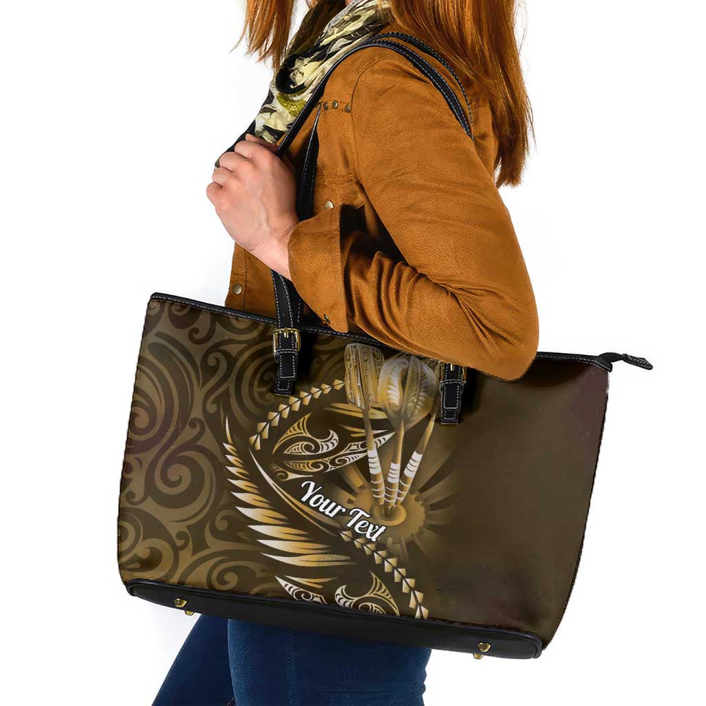 Personalised All Gold New Zealand Darts Leather Tote Bag Aoteroa Fern Maori Galaxy Style