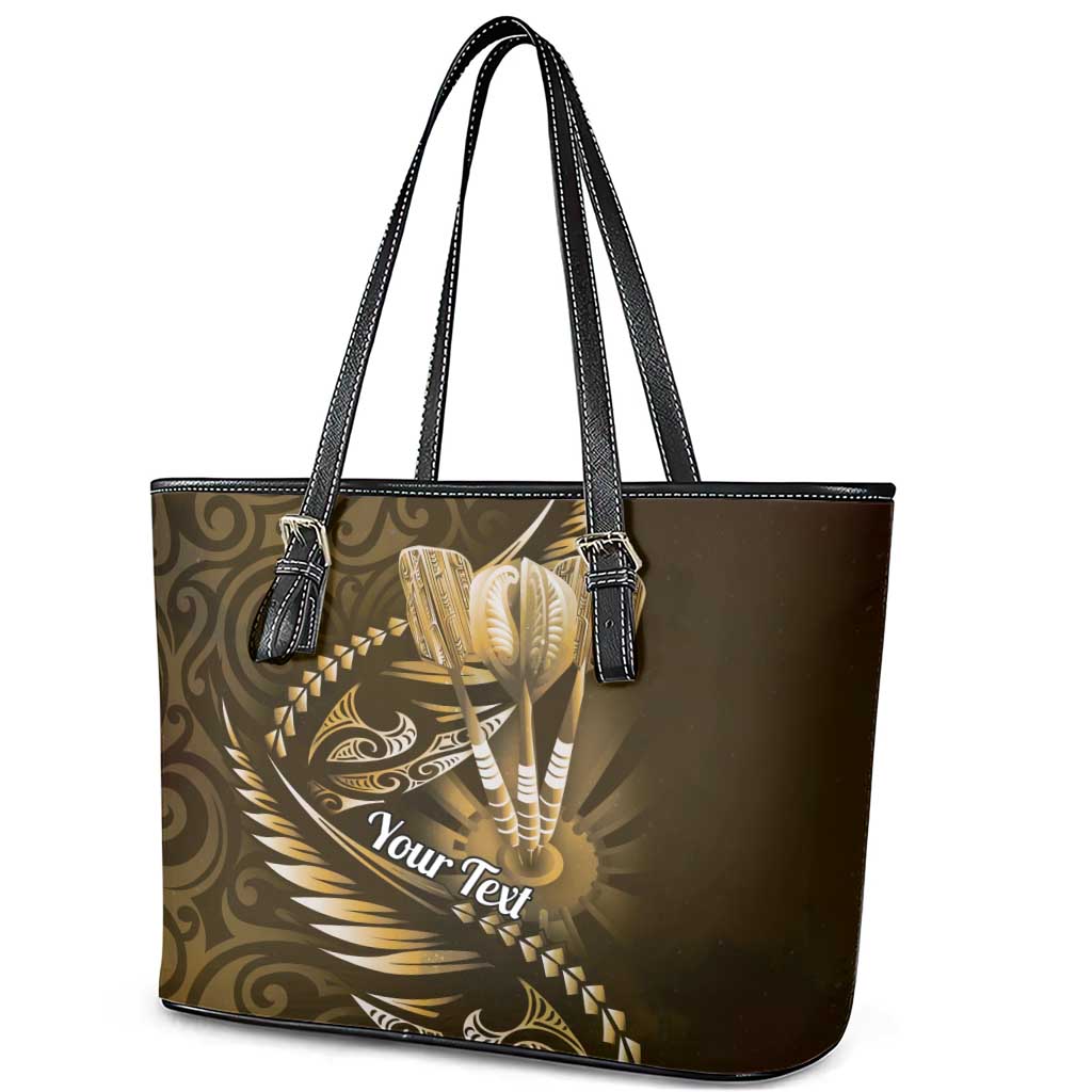 Personalised All Gold New Zealand Darts Leather Tote Bag Aoteroa Fern Maori Galaxy Style