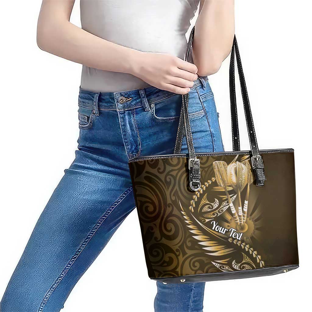 Personalised All Gold New Zealand Darts Leather Tote Bag Aoteroa Fern Maori Galaxy Style