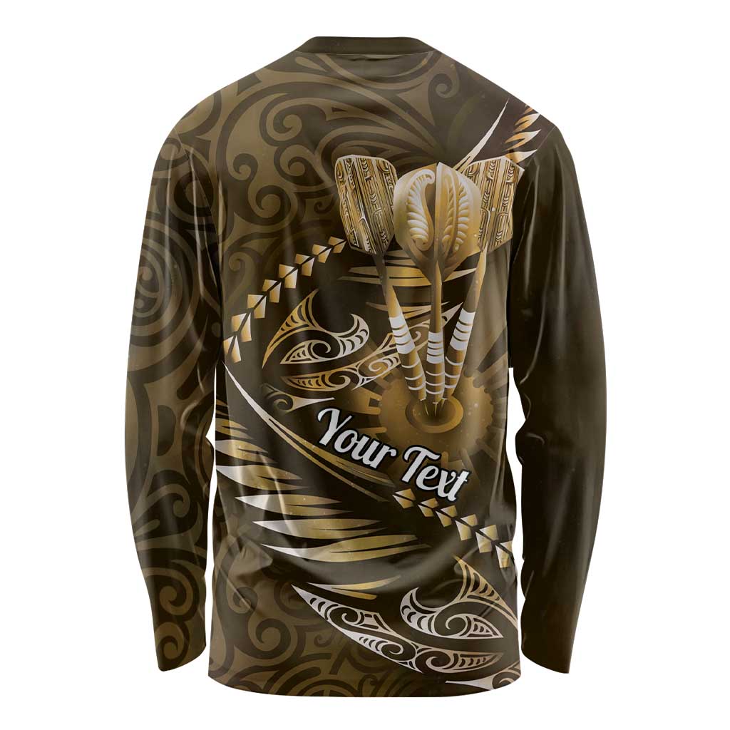 Personalised All Gold New Zealand Darts Long Sleeve Shirt Aoteroa Fern Maori Galaxy Style