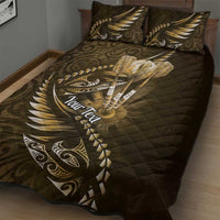 Personalised All Gold New Zealand Darts Quilt Bed Set Aoteroa Fern Maori Galaxy Style