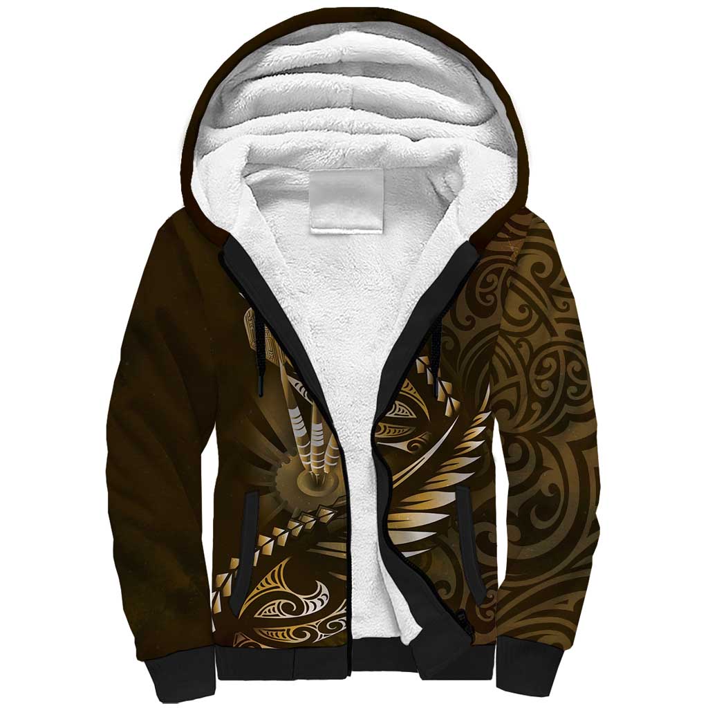 Personalised All Gold New Zealand Darts Sherpa Hoodie Aoteroa Fern Maori Galaxy Style