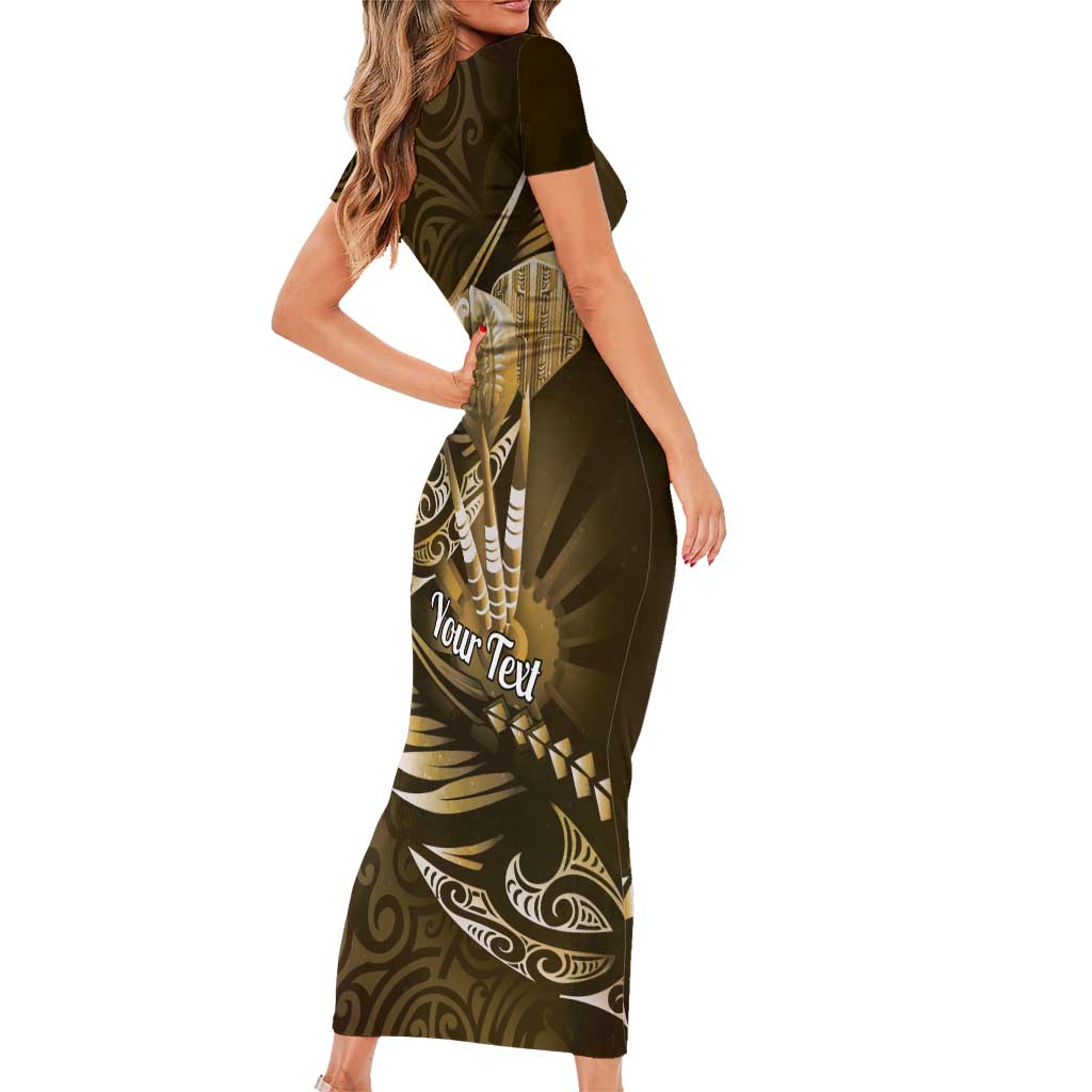 Personalised All Gold New Zealand Darts Short Sleeve Bodycon Dress Aoteroa Fern Maori Galaxy Style