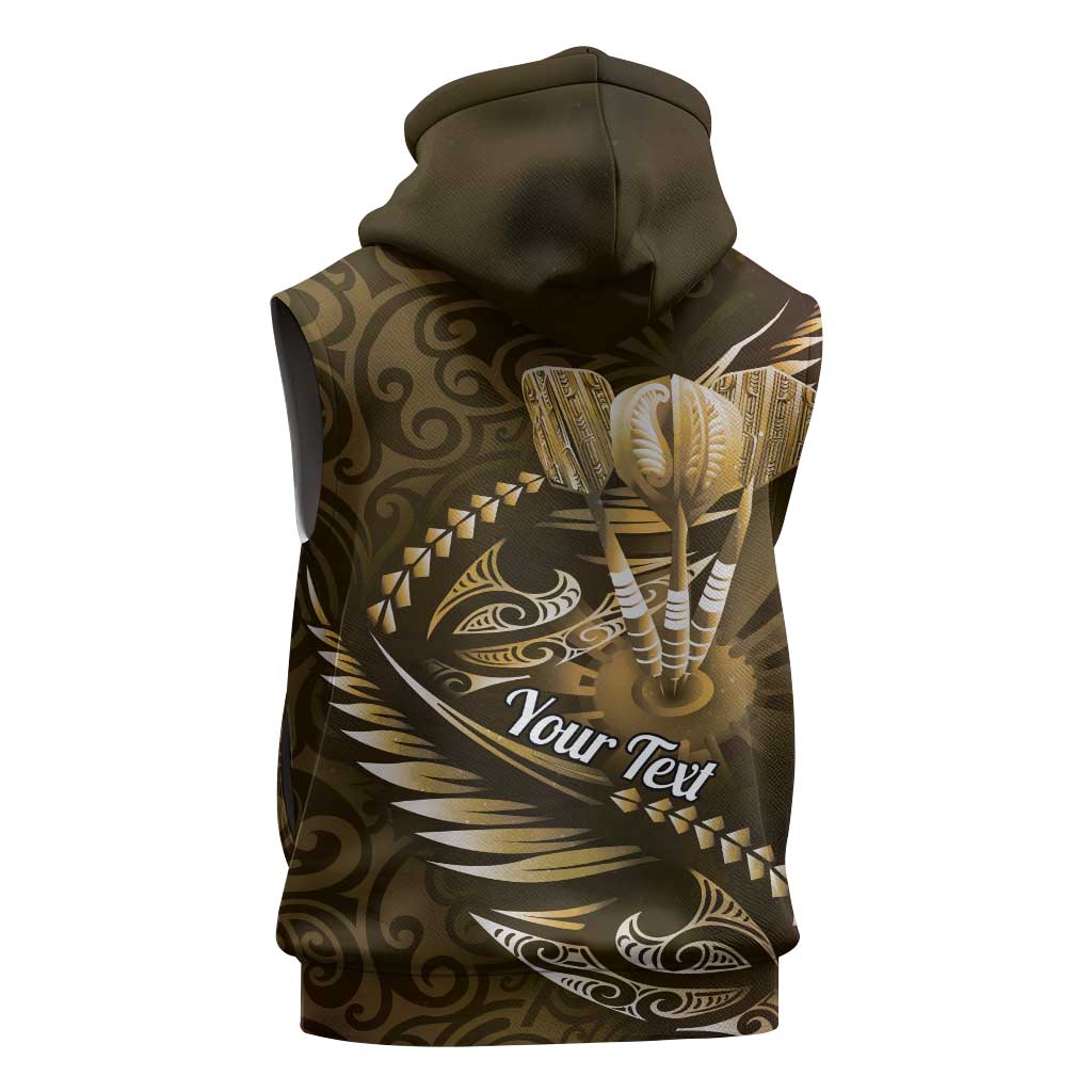 Personalised All Gold New Zealand Darts Sleeveless Zip Hoodie Aoteroa Fern Maori Galaxy Style - Polynesian Pride
